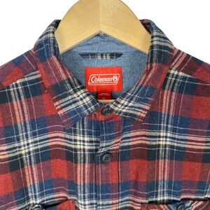 Coleman Mens Plaid Flannel Shirt Burgundy Blue Cotton Long Sleeve MSZF1B2220 XL